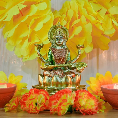 Vista 4 de alikiki Estatua de la diosa hindú Saraswati – 4.4 pulgadas de alto, escultura de ídolo de Saraswati, regalos para el templo indio Mandir Pooja