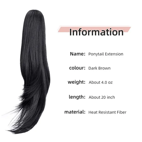 Vista 3 de Extensión de Cola de Caballo, Extensión de Cabello con Garra Larga de 20", Piezas de Cabello Sintético Ondulado Liso con Clip en Peluca de Cola