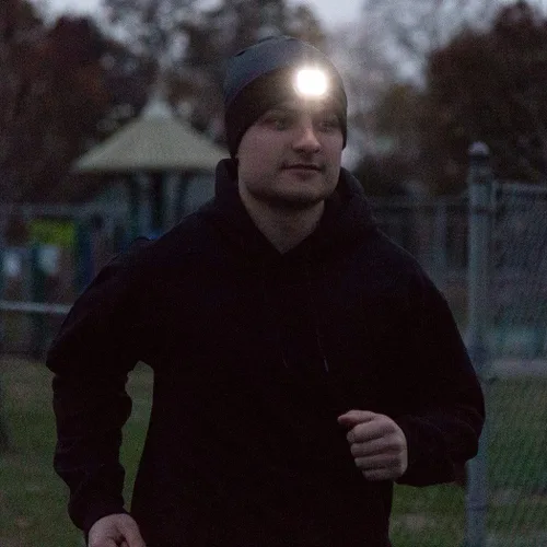 Vista 6 de Gorros y diademas reversibles con forro polar de rendimiento LED para correr 3 modos de luz, midnight, talla única