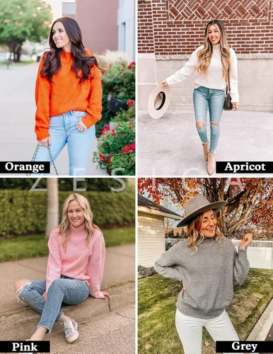 Vista 6 de ZESICA Women's 2023 Turtleneck Batwing Sleeve Loose Oversized Chunky Knitted Pullover Sweater Jumper Tops