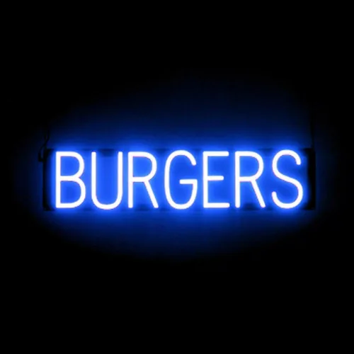 Vista 25 de SpellBrite HAMBURGERS Letrero para restaurantes Letreros relacionados con el comedor con aspecto de neón, luz LED roja 40.0 x 6.3 pulgadas Rojo