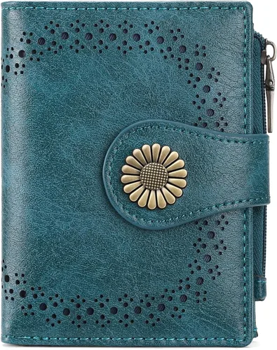 Vista 14 de SENDEFN - Carteras pequeñas para mujer, cartera compacta con bloqueo RFID, de cuero, plegable, con bolsillo para monedas y cierre, A-baby Azul
