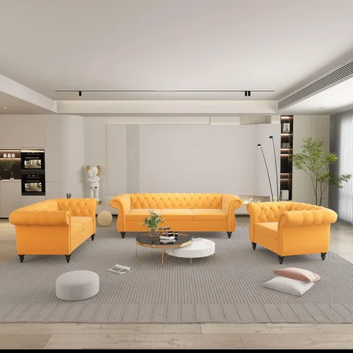 Vista 59 de QHITTY Juego de 2 piezas para sala de estar, Sofá Seccional Chesterfield Silla Contemporáneo Tapizado de Terciopelo Loveseat Juego de Sofás