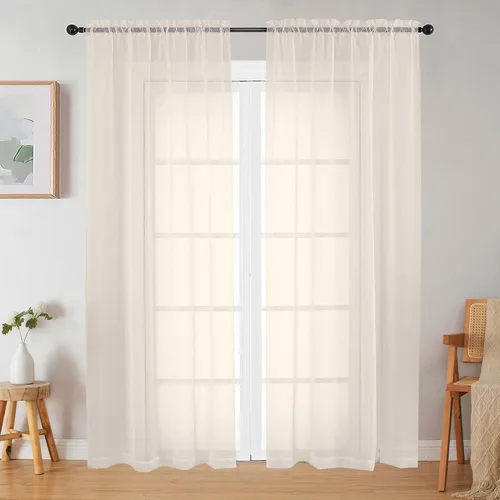 Vista 168 de 2 paneles de cortinas traslúcidas blancas para dormitorio, sala de estar, 96 pulgadas de largo, modernas, suaves, ligeras, con bolsillo para barra