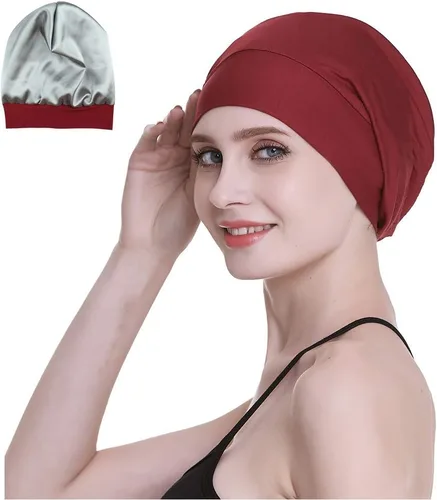Vista 18 de FocusCare - Gorro de satén para dormir, para mujer, regalos para mujeres con cabello rizado o con frizz Verde militar