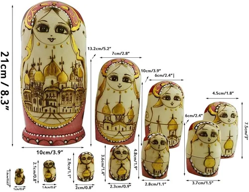 Vista 4 de Winterworm Lindas muñecas de madera hechas a mano tradicionales rusas en Moscú Kremlin muñecas de anidación rusas tradicionales Matryoshka Set de 10