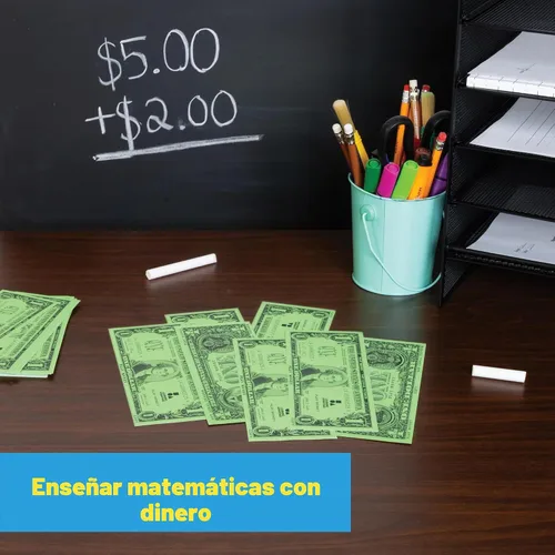 Vista 4 de LEARNING ADVANTAGE Billetes de juego de un dólar, juego de 100, tamaño como efectivo real Dinero de juego para enseñar moneda y contar