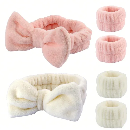 Vista 7 de Diadema para lavar la cara, 6 unidades (negro y gris) Pulseras de spa de secado rápido absorbente para la cara para mujer