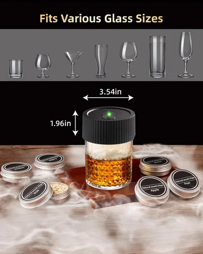 Vista 5 de Kit de ahumador eléctrico de whisky, con madera de 6 sabores, no necesita butano, kit de ahumador eléctrico de cóctel, kit de ahumador de bebidas