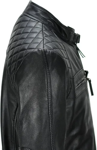 Vista 5 de Chaqueta de cuero vintage con hombros acolchados, estilo retro, clásico, con diamantes desgastados, para motocicleta, Cafe Racer