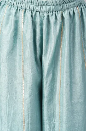 Vista 8 de Janasya Kurta bordada de seda de poliéster verde mar indio para mujer con Palazzo y Dupatta