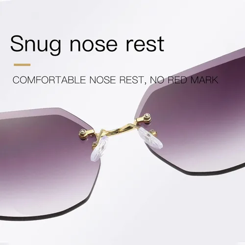 Vista 5 de MYSNKU Gafas de sol grandes sin marco para mujer, populares protección UV, gafas cuadradas para mujer