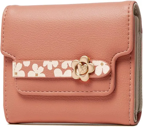 Vista 5 de Carteras para mujer Rfid - Cartera pequeña de cuero con diseño de flores y monedero con cremallera y tarjetero, Naranja, Compacto