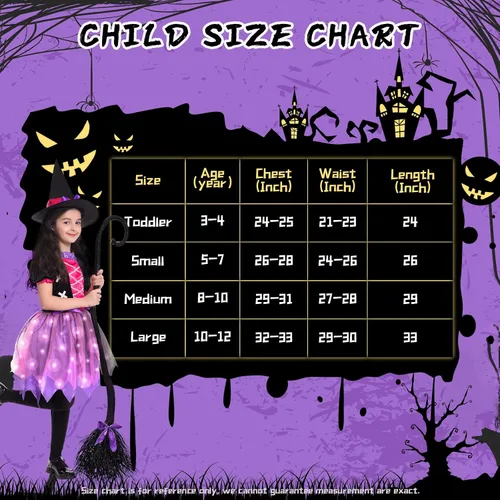 Vista 5 de Poshetion Halloween Witch Costume for Girls Light Up Toddler Witch Dress with Hat and Broom for Halloween Role-Play Party