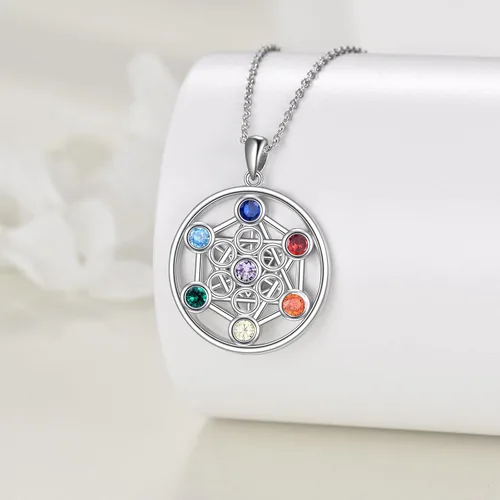 Vista 2 de YFN Collar de plata de ley con 7 chakras, colgante de piedras preciosas espirituales, joyería de yoga para mujeres y hombres