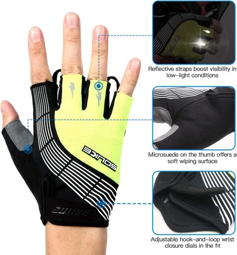 Vista 2 de Souke Sports Guantes de ciclismo Guantes acolchados de medio dedo para bicicleta con absorción de golpes, antideslizantes, transpirables, MTB