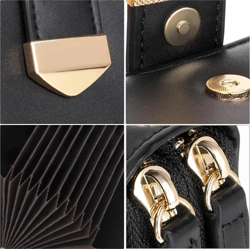 Vista 5 de Cartera de tarjetas para mujer con protección RFID de hasta 24 ranuras para tarjetas Negro Cartera RFID