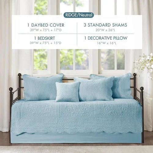 Vista 6 de Madison Park Juego de funda para sofá cama, funda acolchada de damasco para sofá cama, para todas las estaciones, ropa de cama costera prelavada