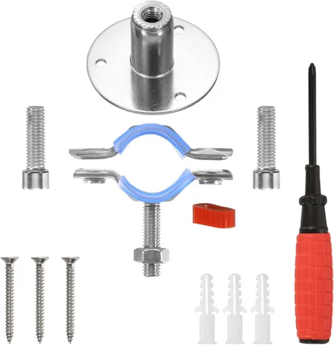 Vista 4 de uxcell Soporte de tubería de acero inoxidable para montaje en pared, soporte de tubo de montaje en techo, altura ajustable de 1.181-1.969 in