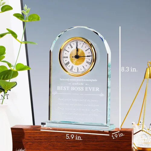 Vista 3 de YWHL Regalos de cumpleaños para mujeres y hombres, regalo significativo de agradecimiento para mujeres, reloj de mesa de vidrio grabado con láser