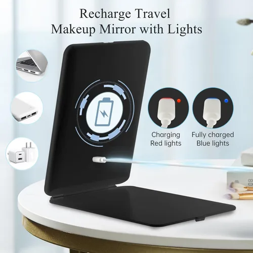 Vista 2 de FUNTOUCH Espejo de tocador de maquillaje recargable con 72 luces LED, espejo de belleza iluminado portátil de viaje, iluminación de 3