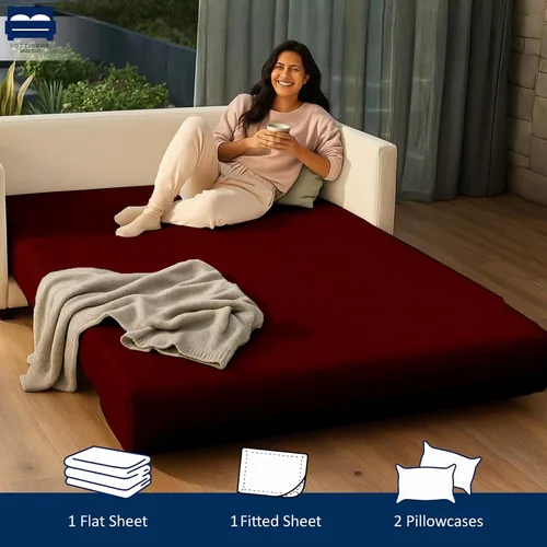 Vista 4 de Cottingon Sábanas individuales de 4 piezas para sofá cama individual, sábanas de sofá 100% microfibra cepillada, se adapta fácilmente a colchones