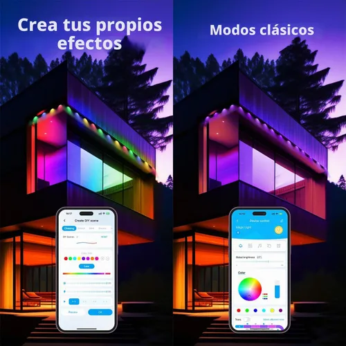 Vista 5 de dalattin Luces LED de 32.8 pies, luces de hadas inteligentes RGB IIC 100 LED, más de 130 modos de escena navideña, IP65 impermeable y sincronización