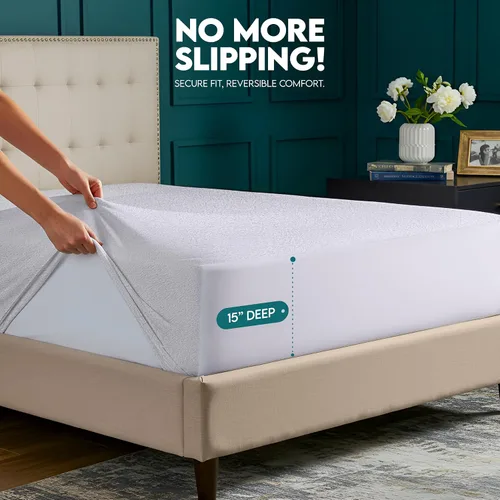 Vista 3 de Utopia Bedding - Protector de colchón de doble cara con parte superior y paneles laterales de rizo impermeables tamaño individual, funda de colchón