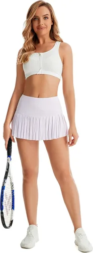 Vista 7 de Yknktstc Falda de tenis de 2 piezas para mujer con bolsillos de cintura alta, pantalones cortos atléticos plisados para deportes y golf