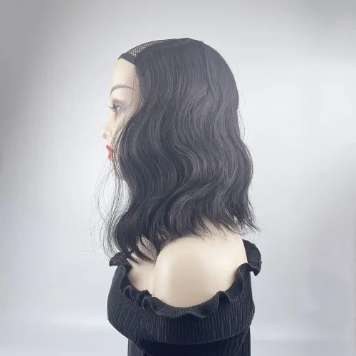 Vista 6 de Pelucas de cabello sintético ondulado y rizado en forma de U para mujer, con clip, media peluca de 3/4, cobertura de cabeza completa, cabello