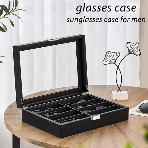 Vista 9 de BEWISHOME Organizador de lentes de sol, organizador de lentes, funda de lentes de sol de 8 ranuras para hombres, caja de almacenamiento de anteojos