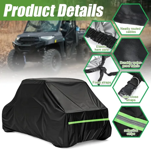 Vista 5 de Funda UTV de 4 plazas 420D impermeable para todo tipo de clima, compatible con Polaris Ranger Crew XP 1000 Mule RZR XP 4 Talon con tiras
