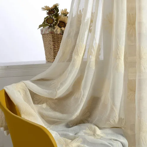 Vista 11 de VOGOL - Cortinas con ojales bordadas con patrón floral elegante de lino sintético, 2 paneles, 60% opacas con aislamiento térmico, cortinas pesadas