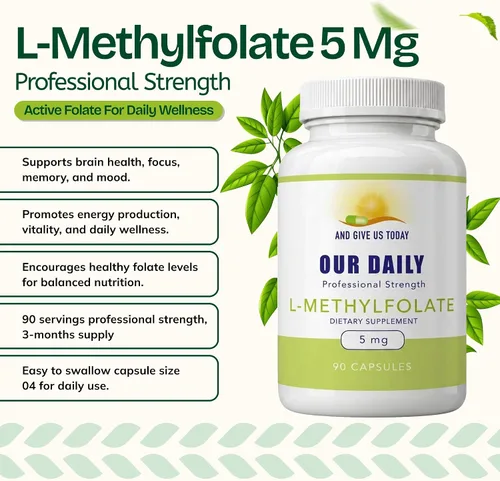 Vista 2 de Our Daily Vites, L Metilfolato 5 mg – Suplemento activo de folato metilado 5-MTHF para mujeres y hombres – Folato de metilo para la salud cerebral