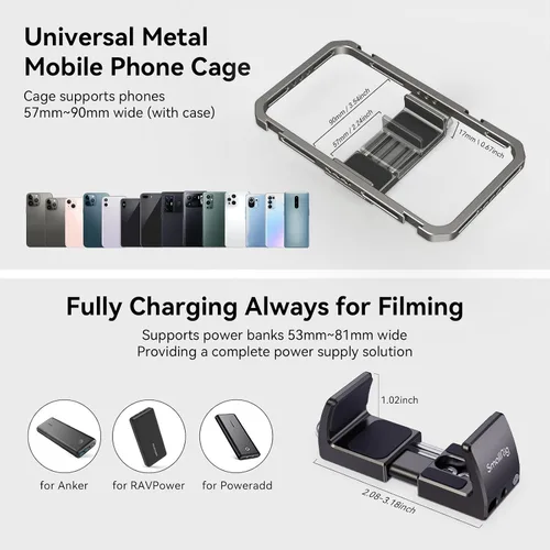 Vista 7 de SmallRig Kit universal todo en uno de aparejo de video para teléfono, con asas de control inalámbrico, soporte para banco de energía, trípode