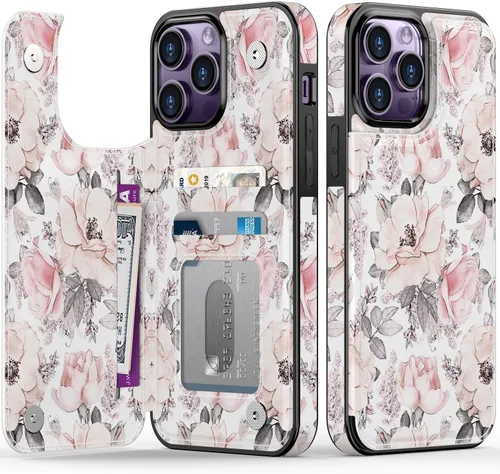Vista 134 de LETO para iPhone 15 Pro Funda tipo cartera - Tapa tipo folio con patada - Diseños de moda - Tarjetero - Funda protectora para mujeres y niñas - 6.1