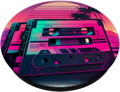 Vista 2 de cassettes vaporwave - retrowave synthwave - retro PopSockets Vintage PopGrip intercambiable