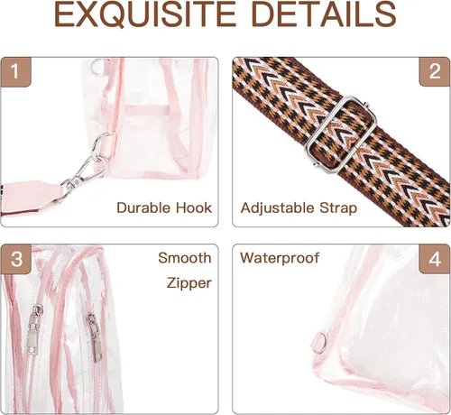 Vista 4 de Telena Bolsa bandolera transparente, cangurera transparente aprobada para estadios, bolsa cruzada para mujer, bolsa de pecho transparente resistente