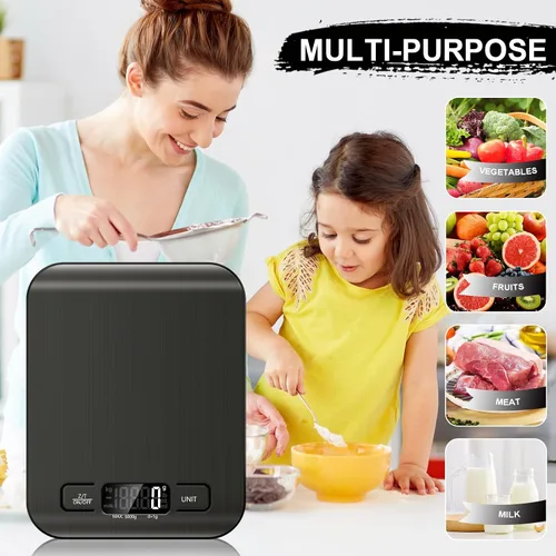 Vista 3 de Báscula de alimentos, báscula de cocina de 11 lb con función de tara de 6 unidades y pantalla LCD, báscula digital de alimentos de acero inoxidable