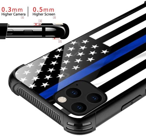 Vista 2 de ZHEGAILIAN Funda compatible con iPhone 12 Pro Max, funda de bandera estadounidense de línea azul, parte trasera de vidrio templado + funda Blue Line