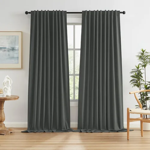 Vista 30 de KEQIAOSUOCAI - Cortinas opacas naturales de 108 pulgadas de largo, cortinas modernas con pestaña trasera, paneles plisados para sistema de cortina