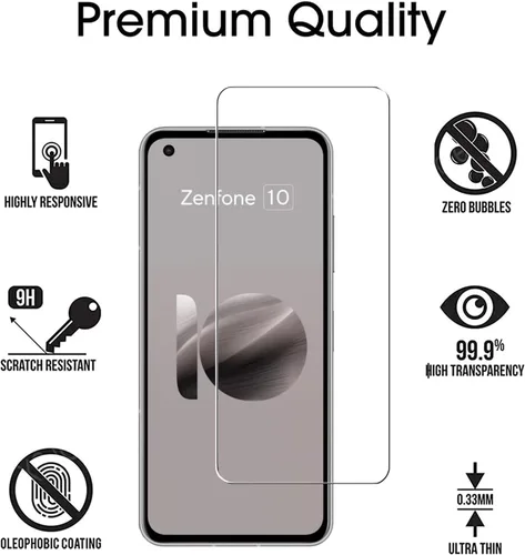 Vista 2 de ZMONE - Protector de pantalla de vidrio templado para ASUS Zenfone 10 5G, dureza 9H, alta definición, transparente, resistente a los arañazos, sin