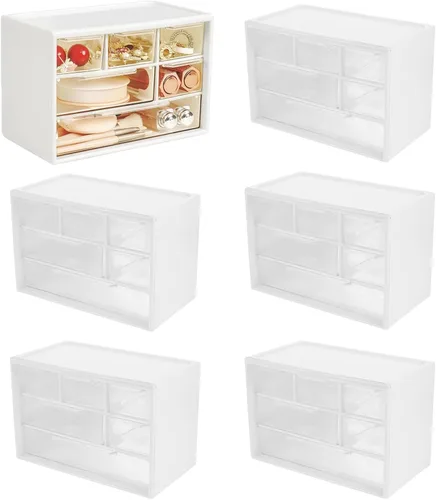 Vista 11 de Organizador de cajones pequeños para escritorio, 7.1 x 3.8 x 4.6 pulgadas, mini organizador de cajones de escritorio con 9 cajones transparentes