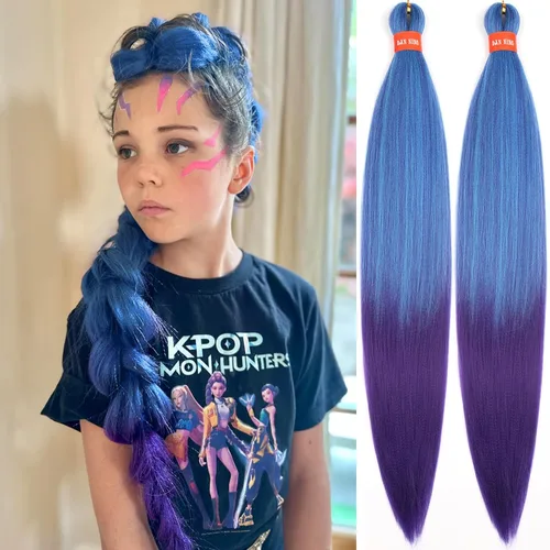 Vista 30 de Cabello trenzado preestirado ombré, extensiones de cabello trenzado sedoso, sin picazón, trenzas de cabello trenzado de ganchillo con textura Yaki