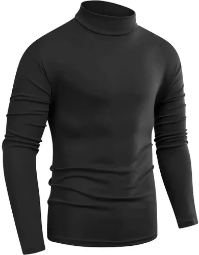Vista 2 de Beauhuty Camisetas básicas de cuello alto de manga larga para hombre, de punto de vellón, informal, sin botones