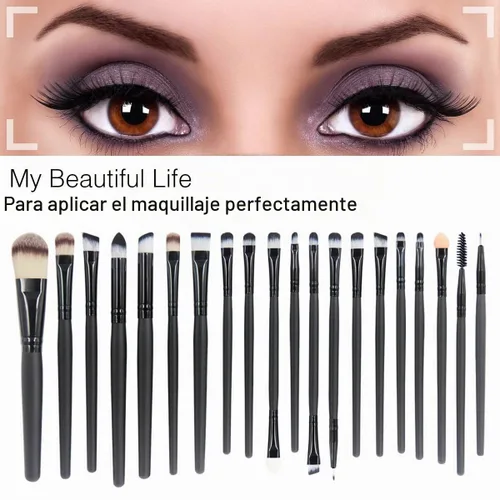 Vista 4 de Juego EmaxDesign de brochas para maquillaje profesional de 20 piezas, para rostro, sombra de ojos, base, rubor, polvos y cremas líquidas