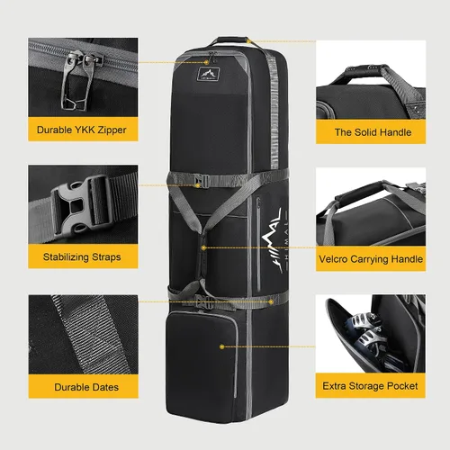 Vista 4 de Bolsa de viaje de golf GoHimal con ruedas, estuche de viaje de golf de tela Oxford resistente de 1200D para aerolíneas Oxford 1200D resistente al