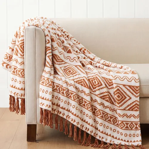 Vista 10 de CASAAGUSTO Manta Boho - Mantas Decorativas Beige y Gris con Borla, Manta Bohemia de Franela Estampada para Silla, Cama, Sofá, Sillón