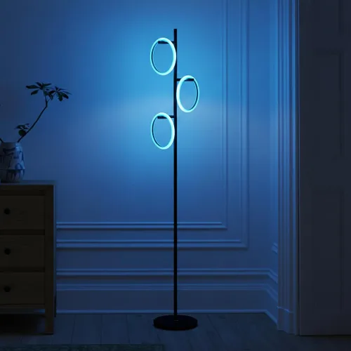 Vista 13 de Brightech Saturn - Lámpara de pie LED, diseño único que combina con decoración moderna y contemporánea, lámpara alta de 3 luces para sala Luz blanca