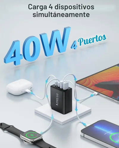 Vista 3 de Bloque de carga USB C, cargador de pared USB C de 40 W, adaptador de corriente PD de doble puerto, enchufe de pared QC USB C, bloque de carga rápida